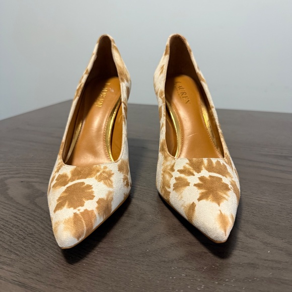 Ralph Lauren Women’s Sarina Tan Ivory Blue Tie Dye Slip On Pumps Heels Shoes 9 B - Picture 2 of 8